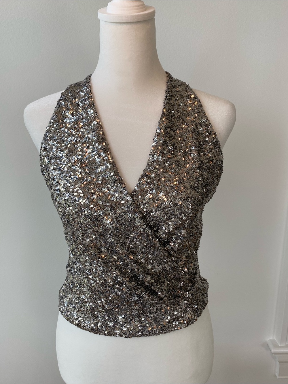 Zara Silver Sequin Halter Wrap Camisole